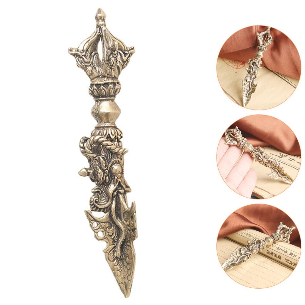 BESTonZON 2Pcs Brass Pestle Figurine Miniature Vajra Decor Statue Small Tibetan Buddhist Ornament for Home Office Desktop Decoration