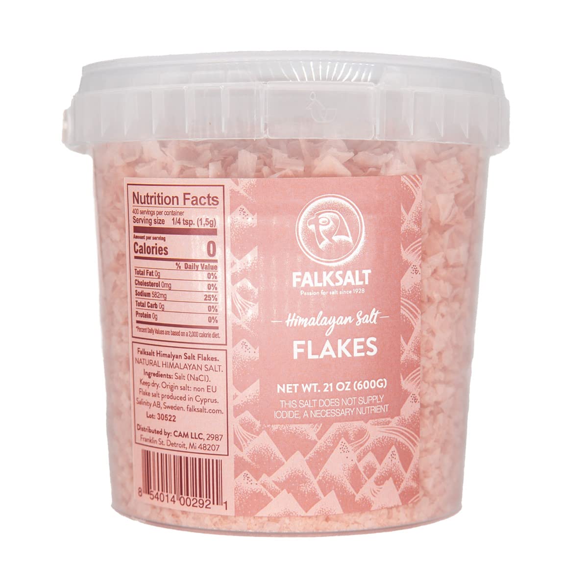 Falksalt Pink Himalayan Crystal Flakes, 21 oz, Gourmet Finishing Salt, Pyramid Salt Crystals, Mediterranean Sea Salt