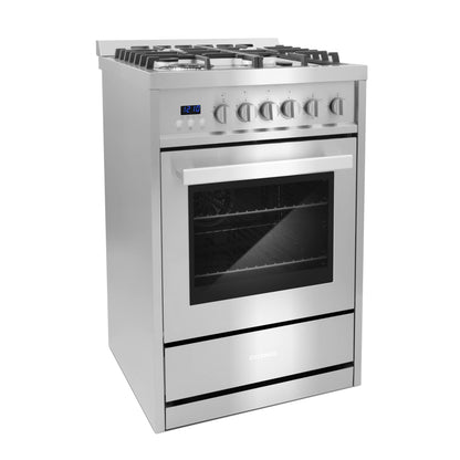 COSMO COS-244AGC 24 in. Nebula Collection 2.7 cu. ft. Gas Range, 4 Burners, Rapid Convection Oven, Cast Iron Grates in Stainless Steel