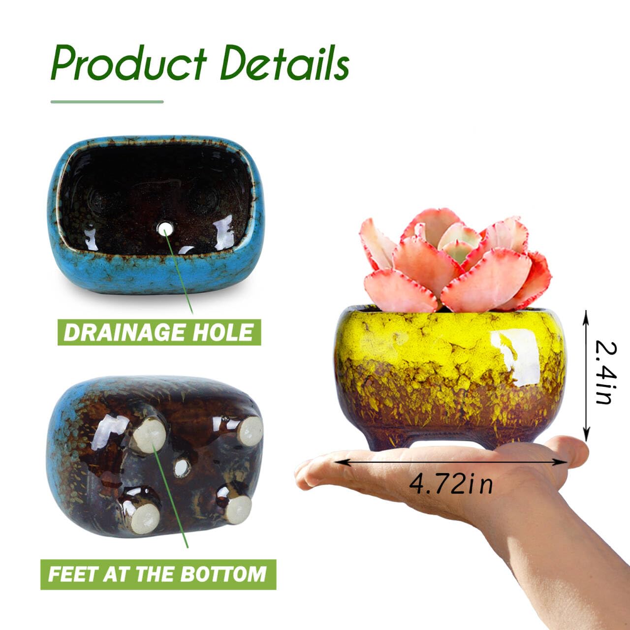 ARTKETTY Succulent Pots - 4.7 Inch Small Succulent Planter Pots with Drainage Hole Ceramic Flower Pots for Indoor Cactus Plants Pack of 5