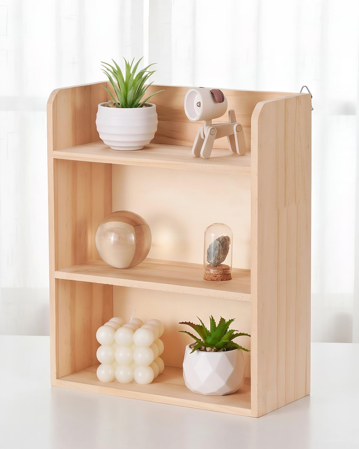 Bahhatii 3-Tier Trinket Shelf, 10" x 12" Small Display Shelf for Wall or Countertop, Solid Wood Knick-Knack Shelf for Collectibles, Crystals & Spice Village Storage, Natural Unfinished, DIY Stain