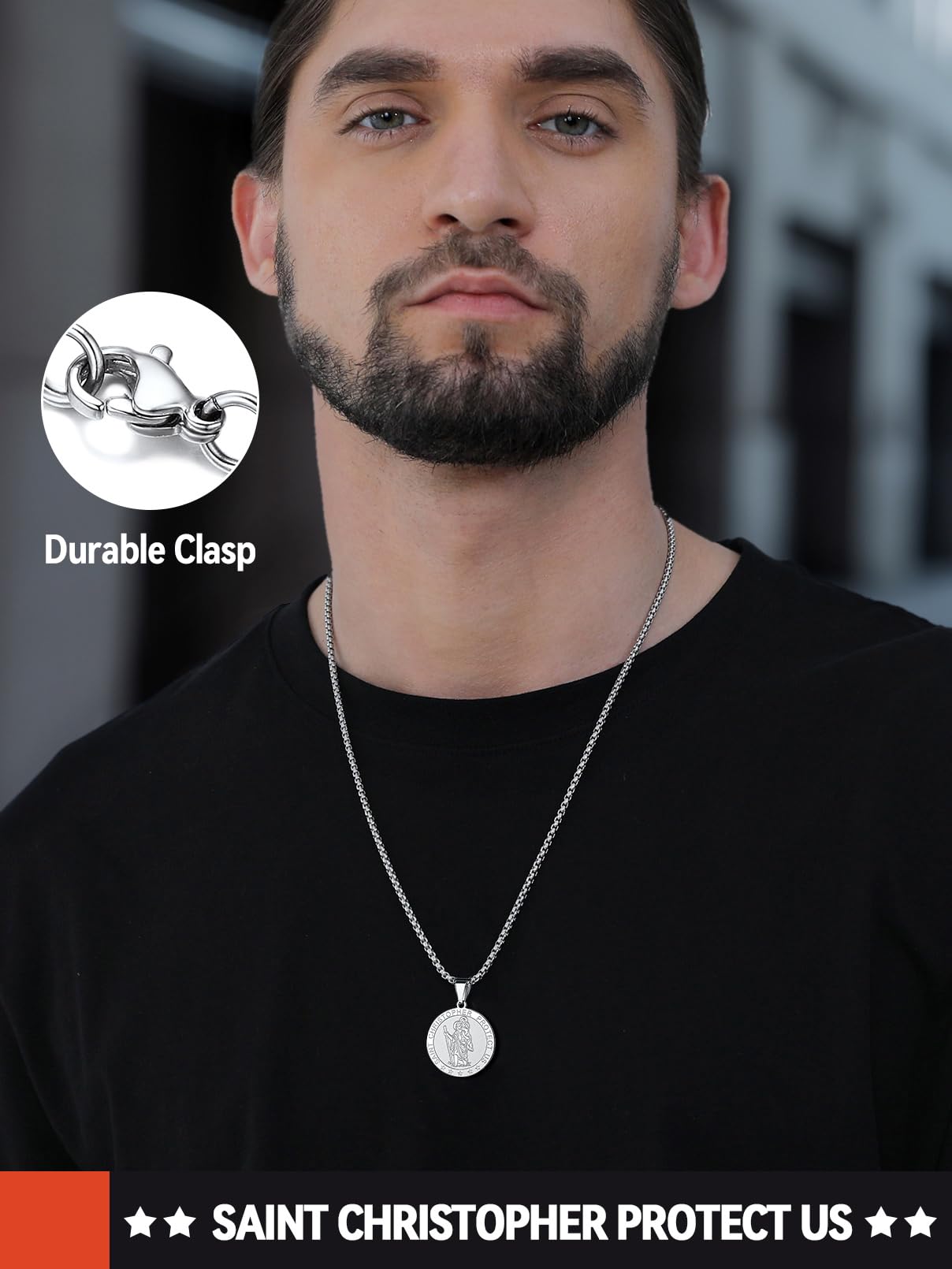 FaithHeart St Christopher Necklace for Men Protective Jewellery Childrens Saint Christopher Pendant with Sturdy Chain Stainless Steel Catholic Necklaces Womens Gifts for Birthday