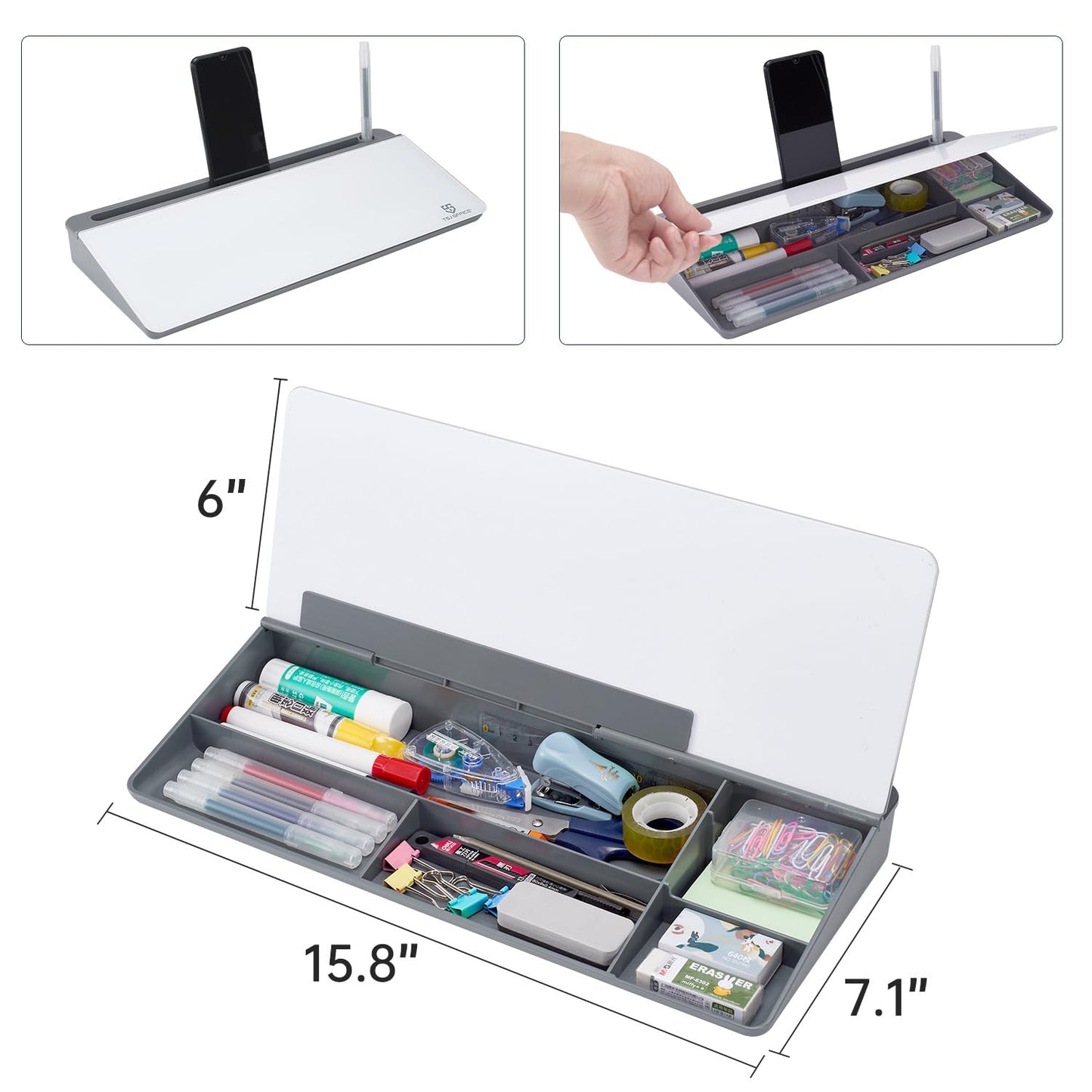 Small Desktop Glass Whiteboard Dry-Erase-Board - Computer Keyboard Stand White Board Surface Pad with Drawer, Desk Organizers with Accessories for Office, Home, School Supplies