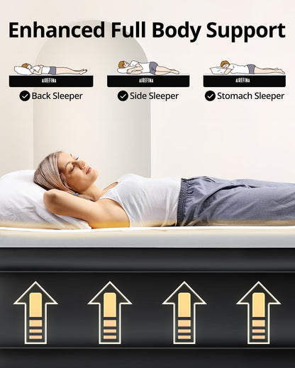 Airefina Air Mattress Single, Airbed with Built-in Electric Pump, Inflatable Mattress in 3 Mins Self-Inflation/Deflation, Inflatable Bed Flocked Surface Blow Up Bed for Home Camping Use, 190x99x46cm