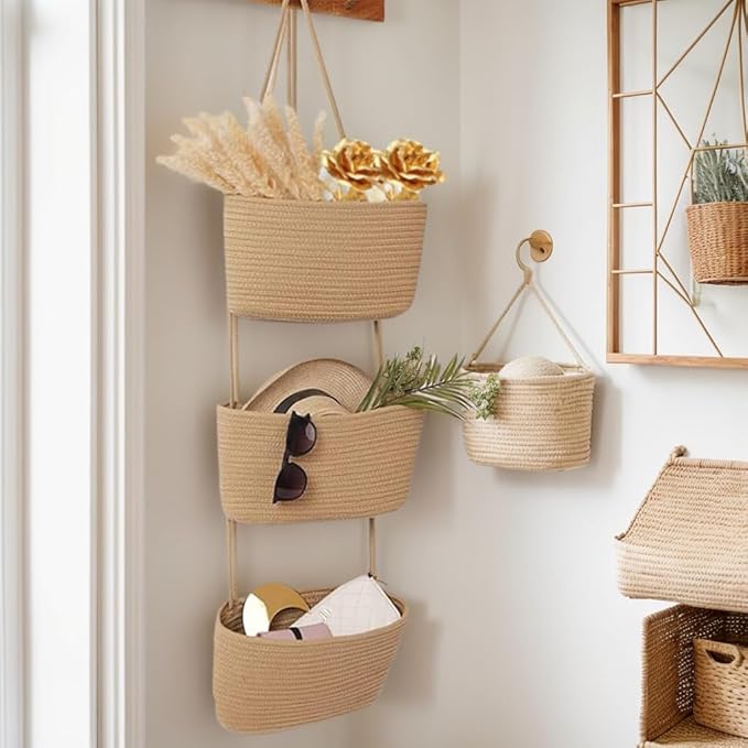 Over the Door Organizer, 3 Tier Hanging Wall Basket Storage