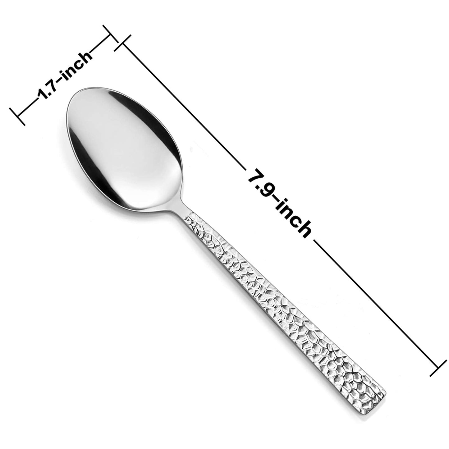 E-far Hammered Dinner Spoons Set of 12, 7.9 Inch Stainless Steel Soup Spoons Tablespoons for Home, Kitchen or Restaurant, Non-toxic & Mirror Polished, Squared Edge & Dishwasher Safe