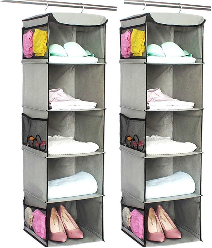 5 Shelves Hanging Closet Organizer, 2 Pack Hanging Storage