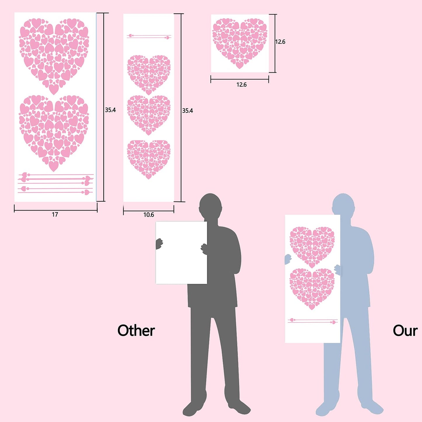 Valentines Day Window Clings,Large Red Pink Heart Window Decals, Valentine's Decorations for Kids Home School Office Classroom Party