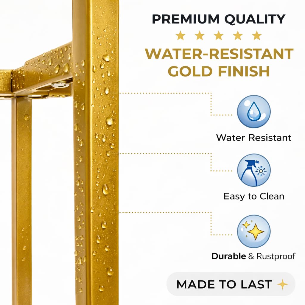 RAINBLELAND Gold Metal Plant Stand for Indoor Plants, Adjustable Heavy Duty Plant Stand Fits 8-14 Inch Pots, Modern Brass Flower Pot Holder with Anti-Scratch Feet, Mid Century Indoor Plant Stand