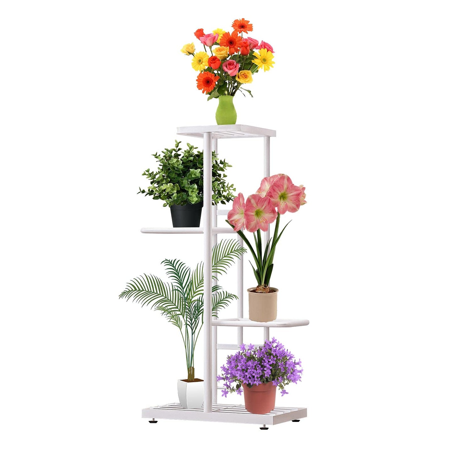 MTB Garden 4 Tier Metal Plant Stand for Indoor Outdoor Flower Pot Display Planter Shelf, White