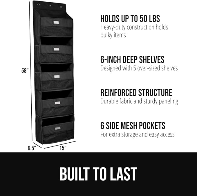 GORILLA GRIP Over The Door Organizer Storage, 5 Deep Hanging Shelves, Holds