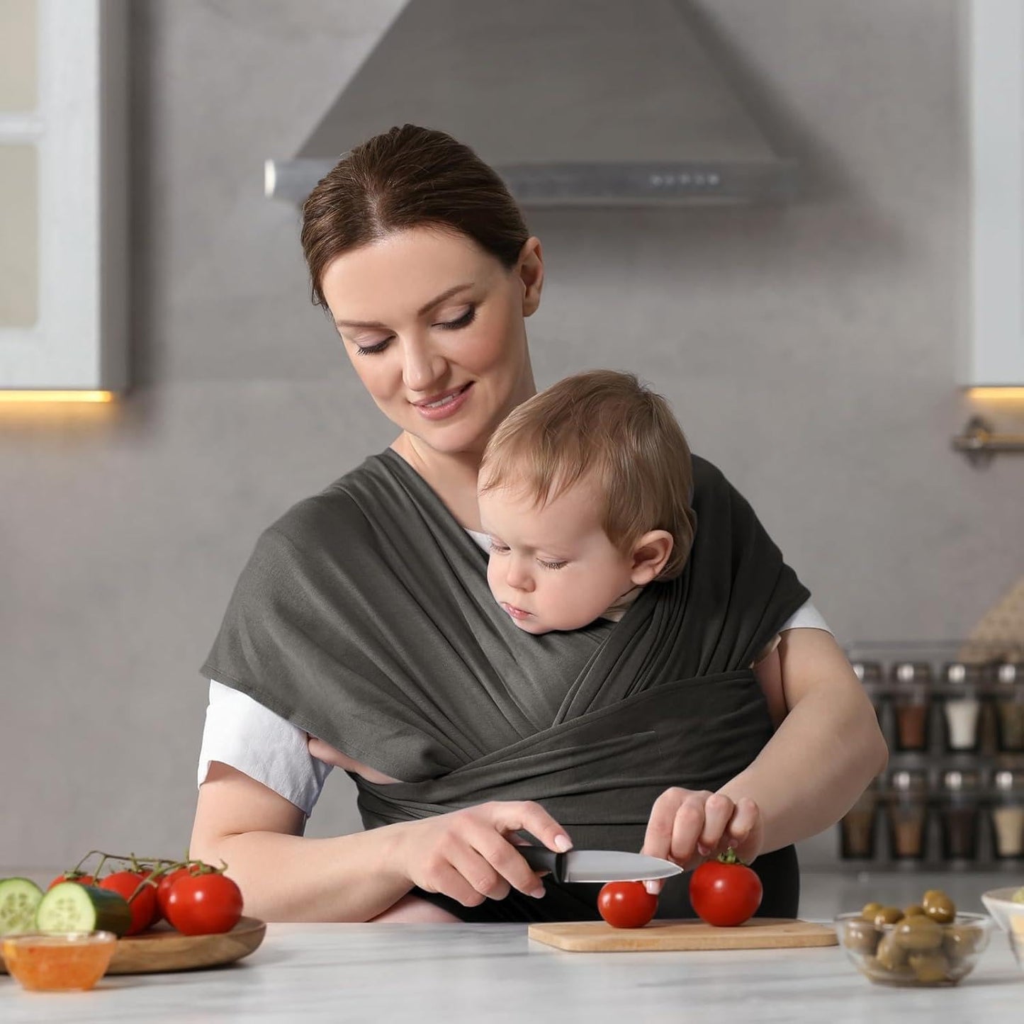 Soft Cotton Baby Wrap Carrier - Adjustable Infant Sling for Newborn to 2 Years, Hands-Free Babywearing for Parenting, Shopping, Travel - Breathable & Lightweight (Black)