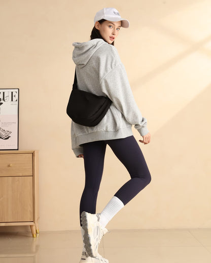 Small Sling Crossbody Bag for Women Men, Mini Crescent Bag with Adjustable Strap, 2 Zippers Lightweight Nylon Shoulder Waist Fanny Pack Belt Bag for School Sport Casual Travel Hiking Work, Black, Small, Causal