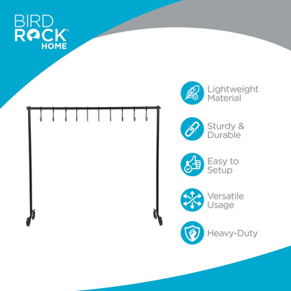 BIRDROCK Home 10-Hook Christmas Stocking Holder Stand | Lightweight Iron Metal Freestanding Rack for Holiday Decor | Versatile Stocking & Ornament Hanger Display for Home, Floor & Living Room - Black