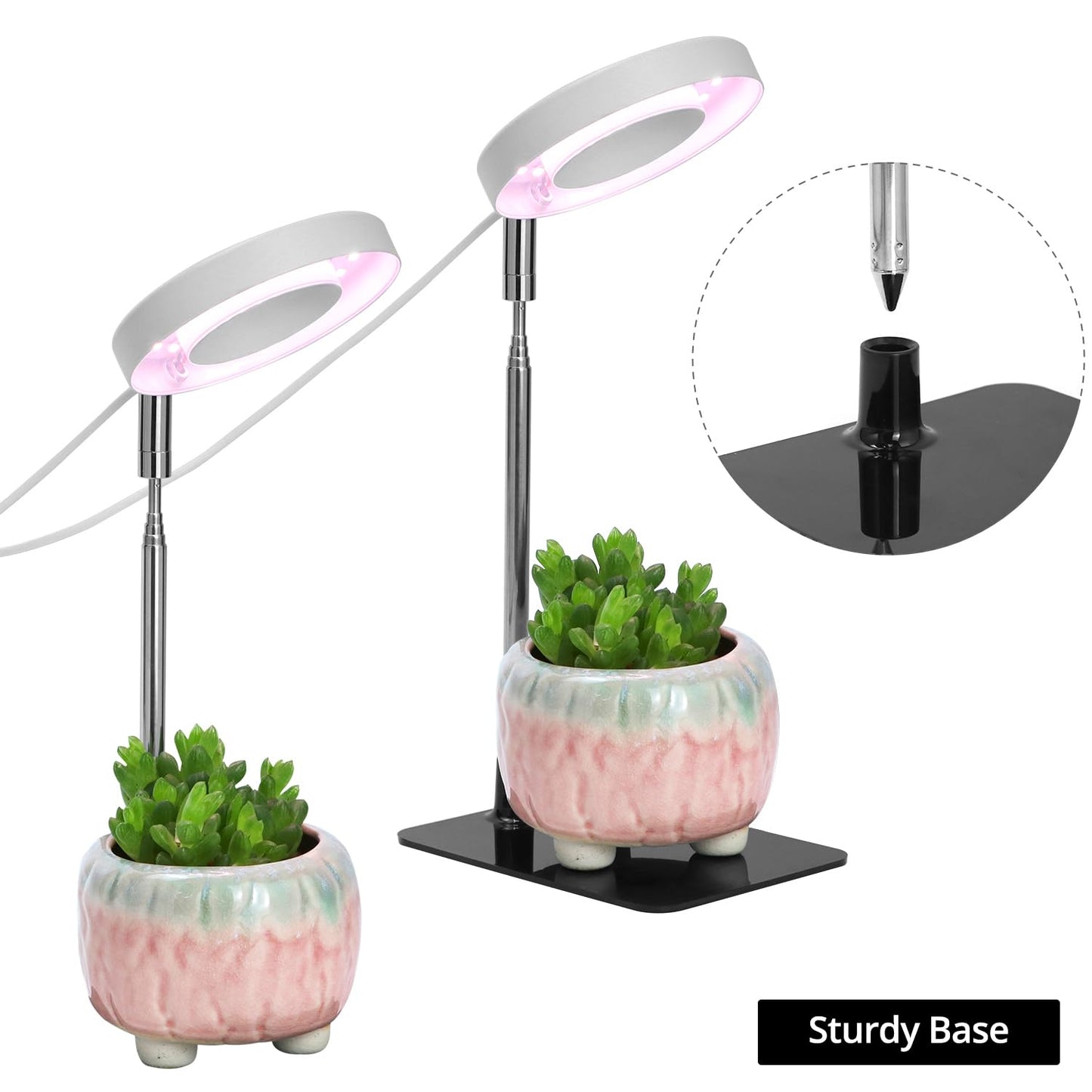 QWORK Grow Lights for Indoor Plants, 3 Pack Full Spectrum LED Desk Grow Lamp, 7-25 in Adjustable Height, Auto Timer 2/4/8H, 4 Dimmable Levels, USB Powered