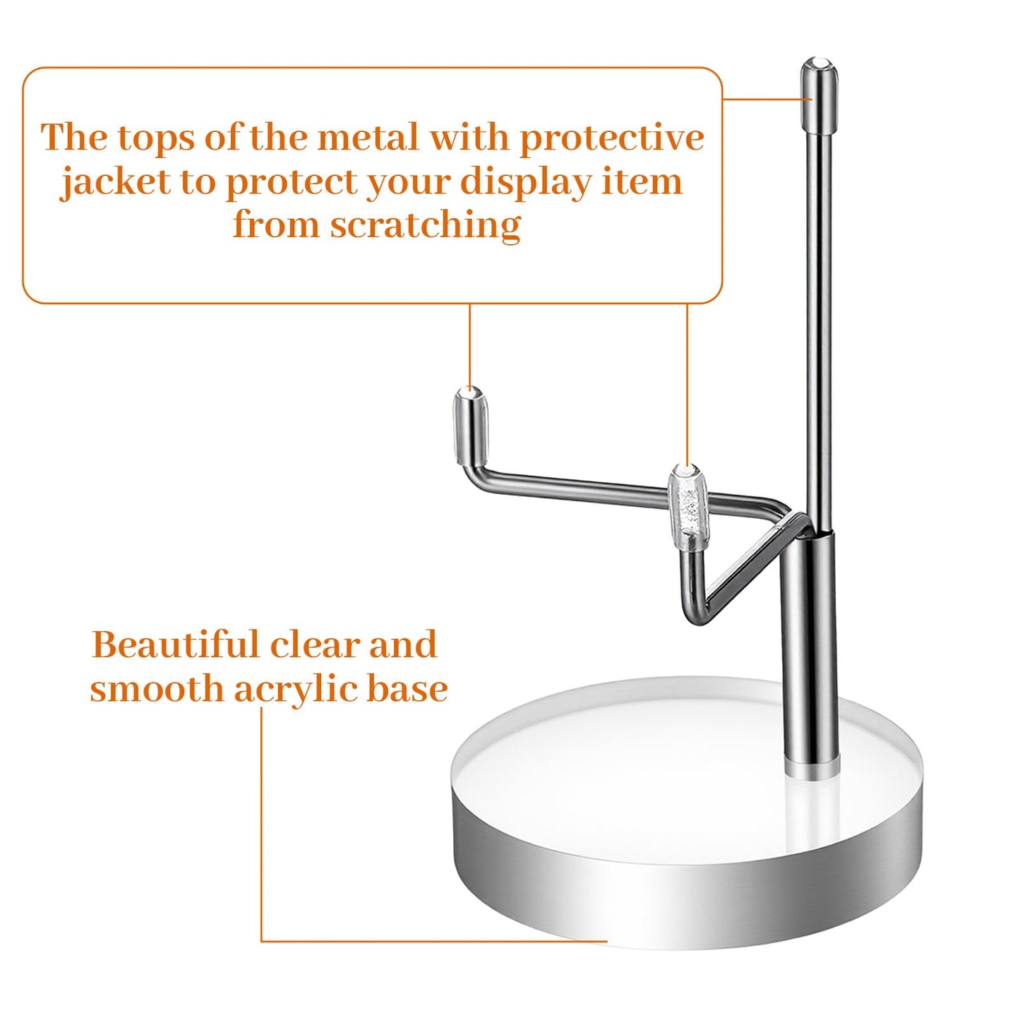 8 Pcs Adjustable Metal Arm Display Stand Easel with Acrylic Base Display Easel Holder Acrylic Crystal Clear Plate Stand for Fossil Coral Geodes Rock Small Collection (Silver, 2 x 2 x 3.5 Inch)