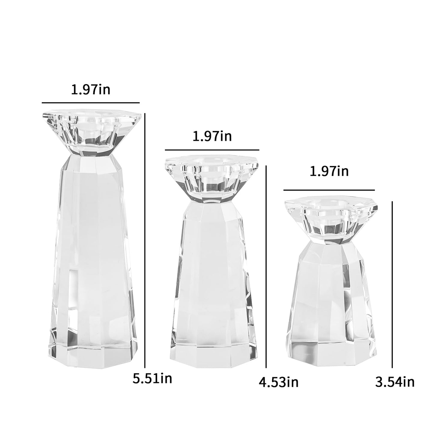 DONOUCLS Crystal Tapered Candle Holders Crystal Candlestick Home Tabletop Decorations Pack of 3, Comes with Gifted Box