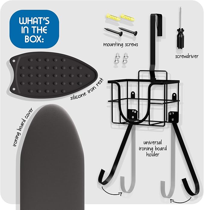 Ironing Board Holder Wall Mount & Over The Door Hanger, Laundry Room Ironing