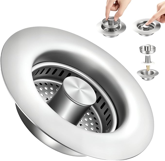 2 Pack Sink Drain Strainer Kitchen Sink Drain Strainer&Sink Stopper, Stainless