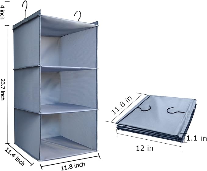 Hanging Closet Organizer and Storage 3-Shelf, Easy Mount Foldable Hanging