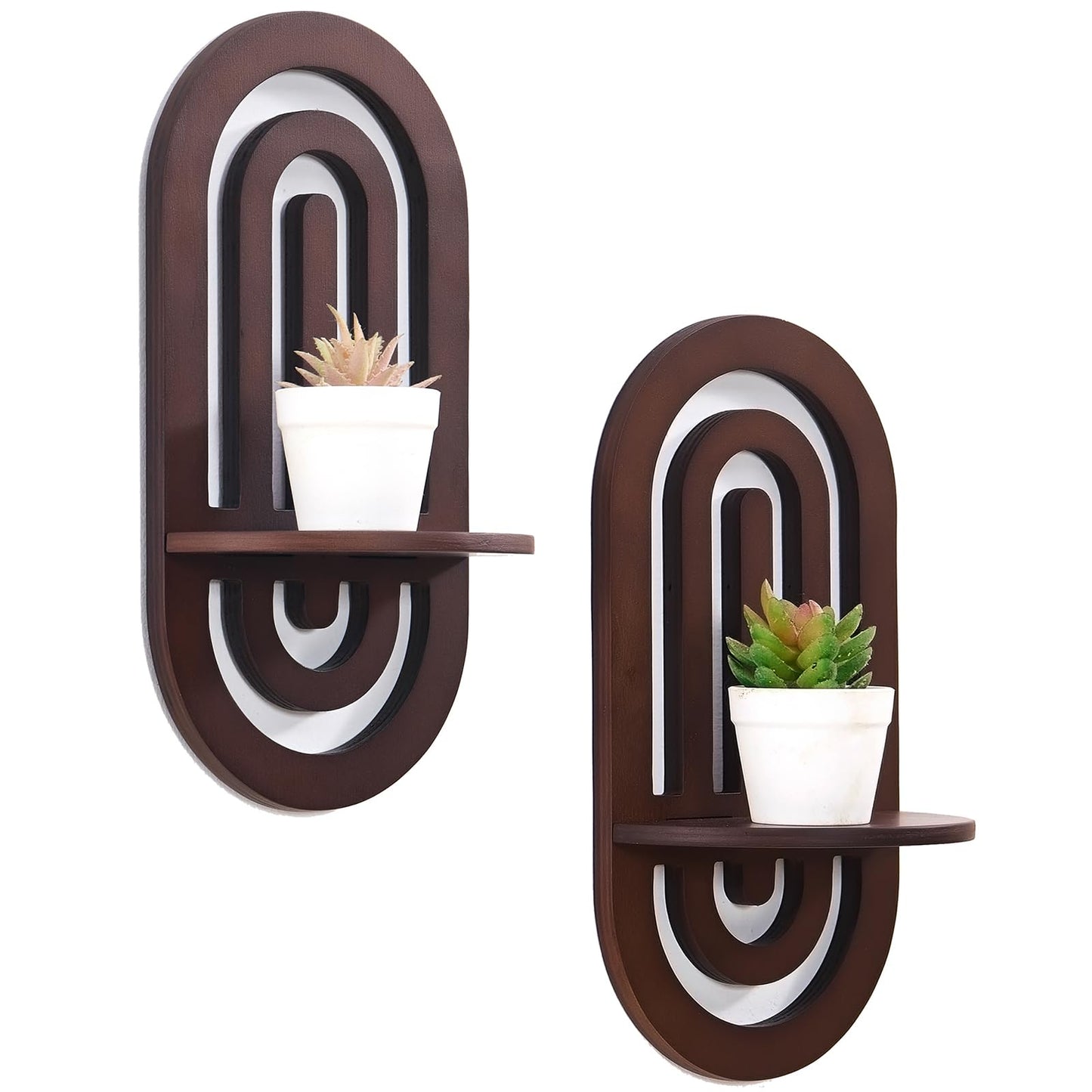 SweetSage Boho Decor Wall Floating Shelves with Arched Wood Design, Small Decorative Display Wall Shelf Set of 2 for Bedroom Living Room, Dark Brown
