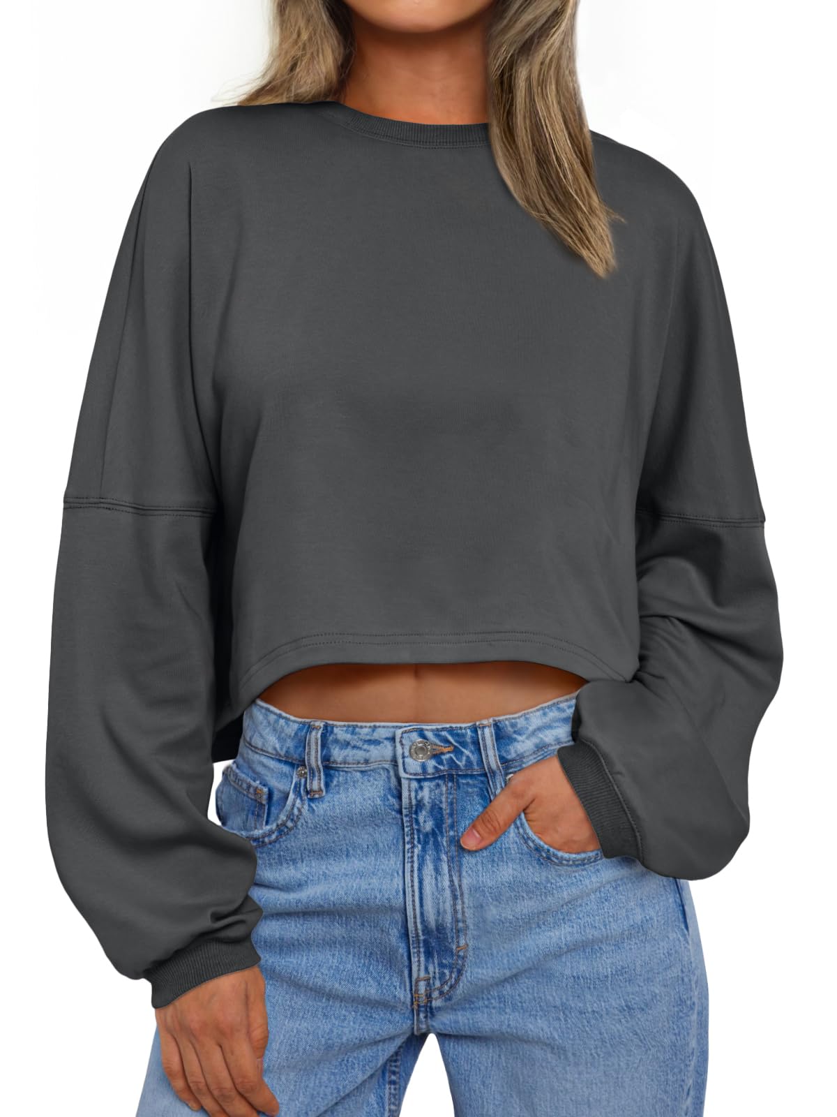 Trendy Queen Cropped Sweatshirts for Women Oversized Crewneck Sweaters Long Sleeve Tops Fall Winter Clothes 2025