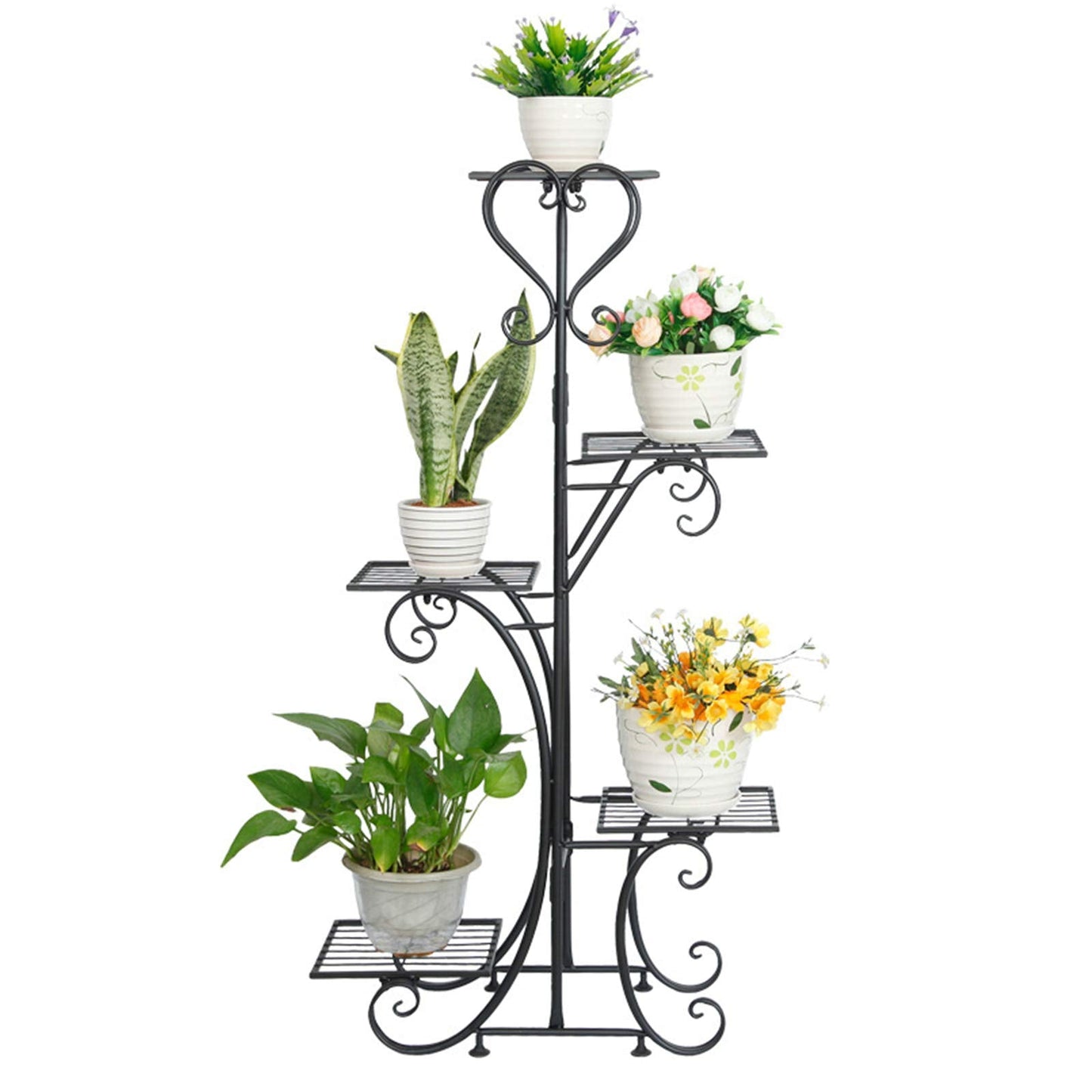 42inch Tall Metal Plant Stand Multi Tiered 5 Tier Multiple Flower Pots Holder Shelf Rack Display Stand Wrought Iron Planter Display Rack Potted Planter Shelves Organizer for Patio Balcony Garden