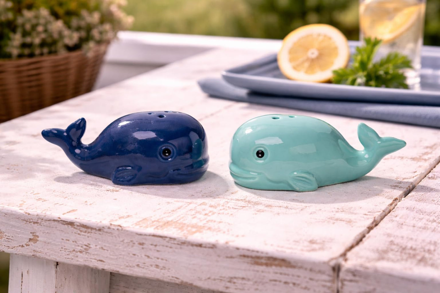 Blue Whales 2-Piece Ceramic Salt & Pepper Shaker Set