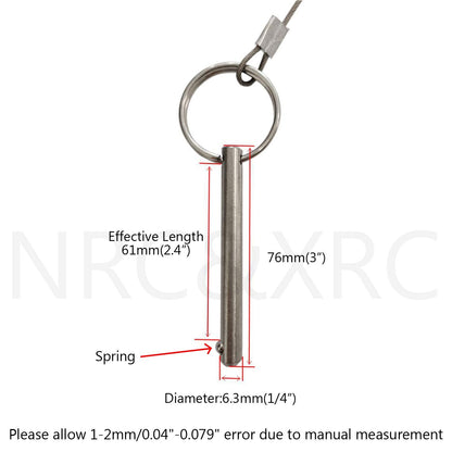 Quick Release Pin, Diameter 1/4"(6.3mm), Total Length 3"(76mm), Effective Length 2.4"(61mm), Full 316 Stainless Steel, Bimini Top Pin, Marine Hardware 4 Pack