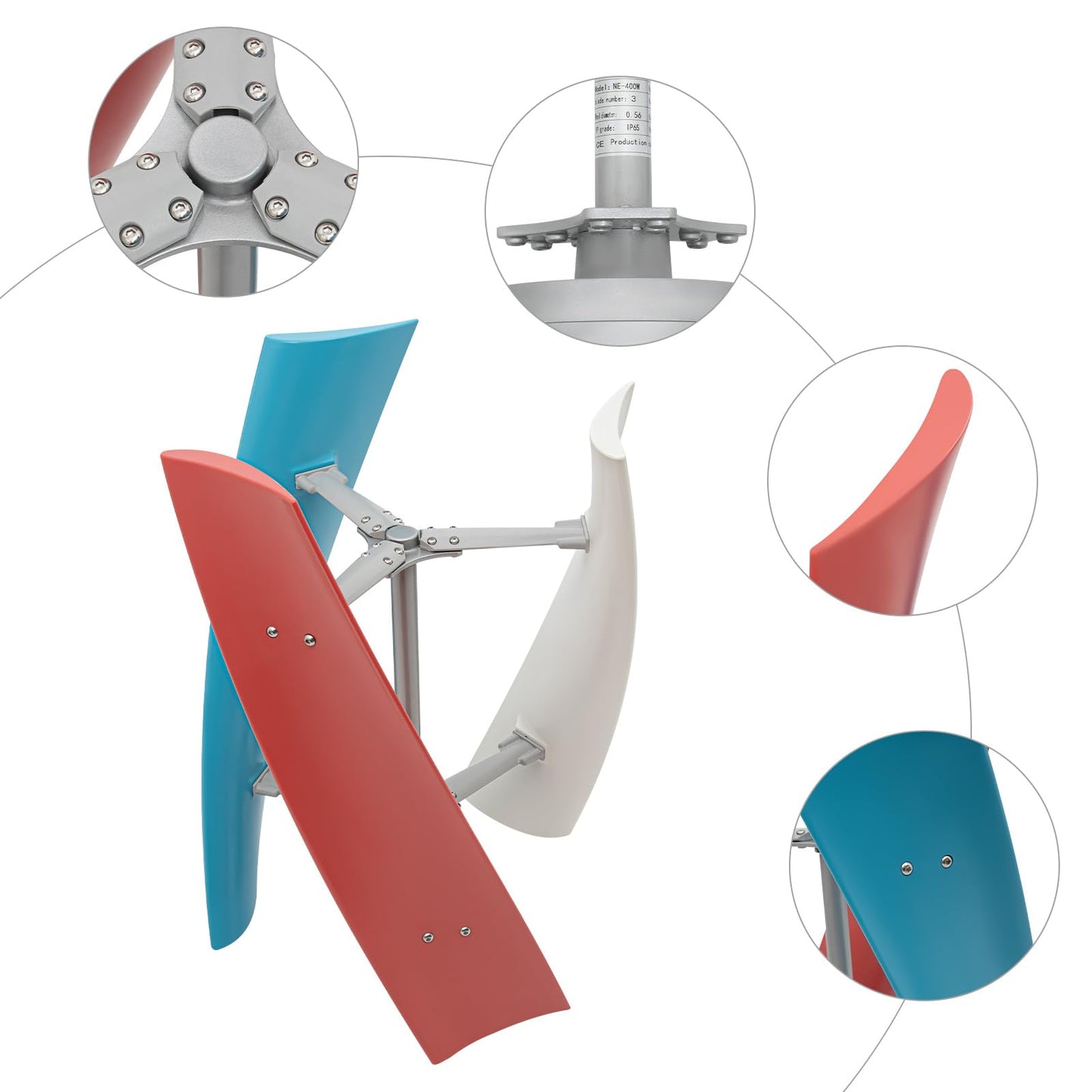 400W 12V Wind Turbine Generator Kit,Maglev generator Vertical Helix Charger Vertical Axis Wind Power Turbine with 3 Blades for Marine RV Road Industrial Energy Hybrid Solar Wind System