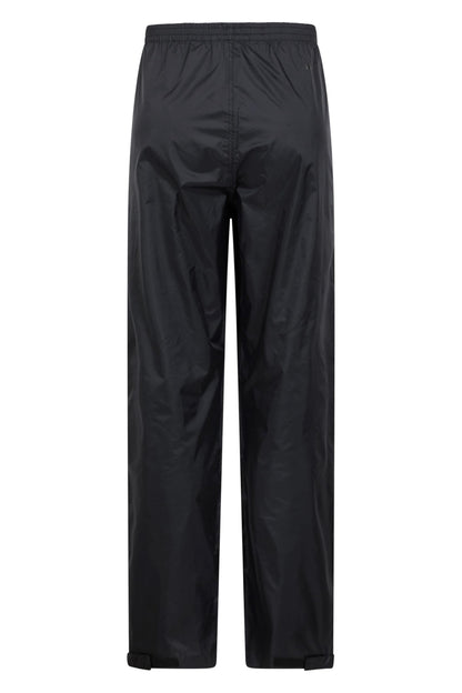 Mountain Warehouse Pakka Womens Waterproof Over Trousers - Packaway Bag, Breathable Rain Pants, Hook & Loop Ankle Opening Ladies Rainwear - for Spring Summer & Outdoors Black Women's Size 12