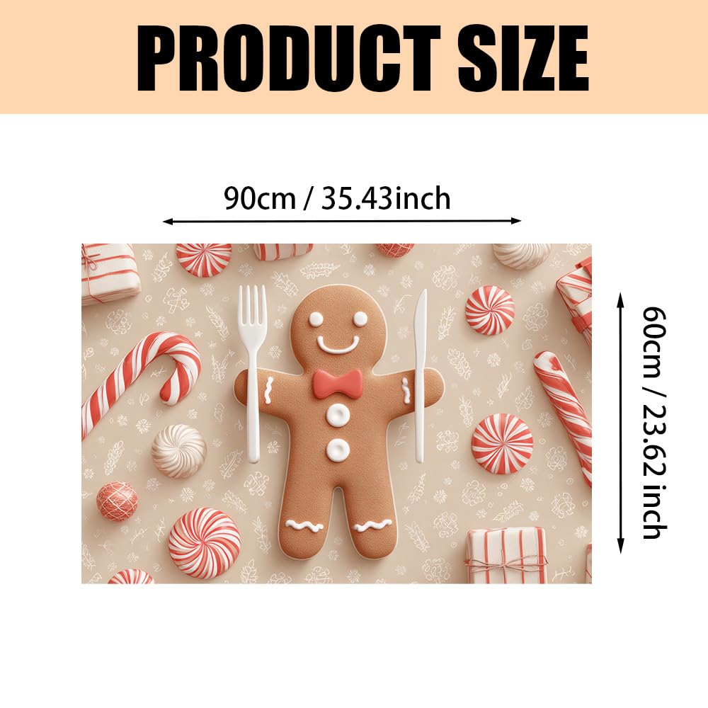WDESYADMS Wall Decals 35.5x23.6 Inch Christmas Gingerbread Man Peel and Stick Wall Decals with Candy Canes Peppermint Sweets and Gifts Removable Wall Sticker for Holiday Bedroom Living Room Decor