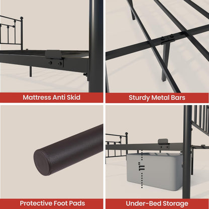 Golden Gate Beds Victorian Style Metal Platform Bed Frame with Antique Wrought Iron-Art Headboard and Footboard, Classic Cama Steel Mattress Foundation, No Box Spring Needed, Full Size, Black Finish