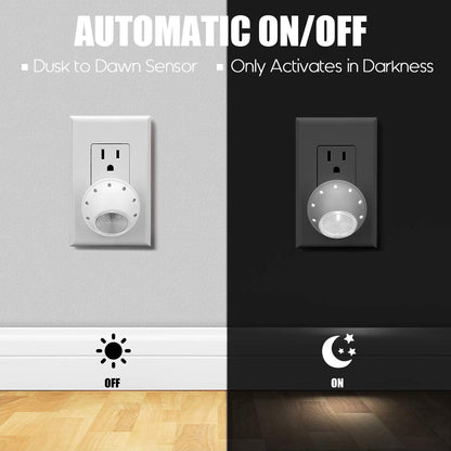 Emotionlite Plug-in Night Lights, Warm White LED Nightlight, 360° Rotation, Dusk to Dawn Sensor, Kids, Adult, Bedroom, Hallway, Bathroom,Kitchen, Stairways, Corridor, 6 Pack