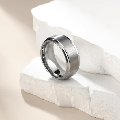 King Will Basic Men's Tungsten Carbide Ring 8mm Polished Beveled Edge Matte Brushed Finish Center Wedding Band 11.5