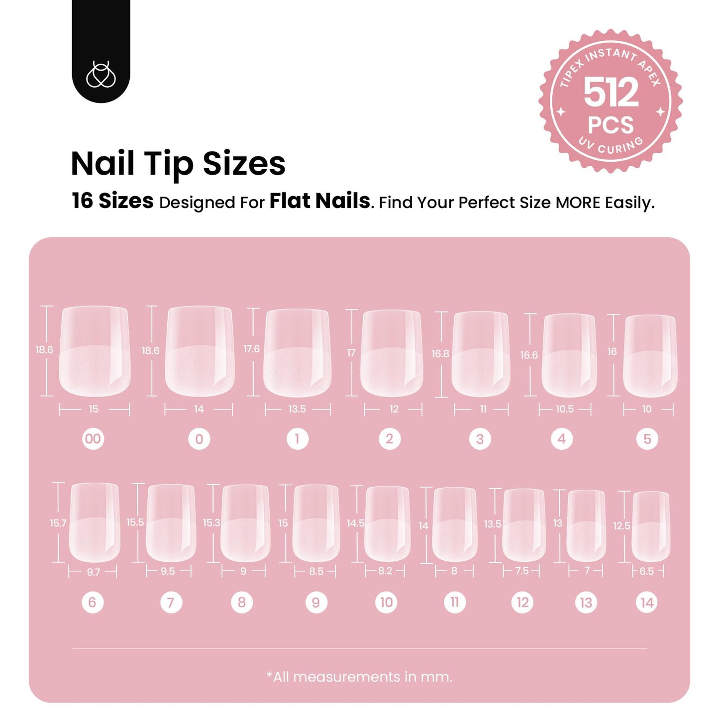 Beetles Tipex Instant Apex Nail Tips Kit, Coffin Long 224Pcs 16 Sizes Pre-Building & Pre-Etched Thicker Acrylic Nails False Nail Extension with Tipex Nail Glue Mini Nail Lamp