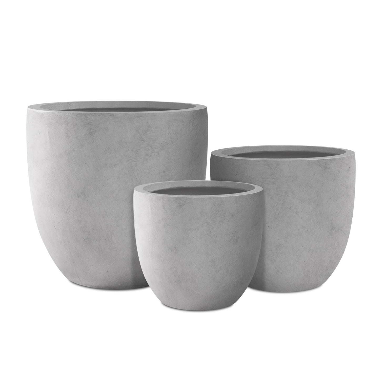 Kante 20",16.5",13.4" Dia Round Concrete Planters (Set of 3), Outdoor Indoor Modern Decorative Plant Pots with Drainage Hole & Rubber Plug for Home & Garden, Natural Concrete