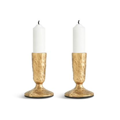 DENDROVIA Gold Cast Iron Candle Holders Set of 2 - Antique Brass Gold Metal Taper Candle Stick Holders for Table - Wrought Iron Candle Holder for Centerpiece, Mantel, Wedding, Party, Christmas Decor