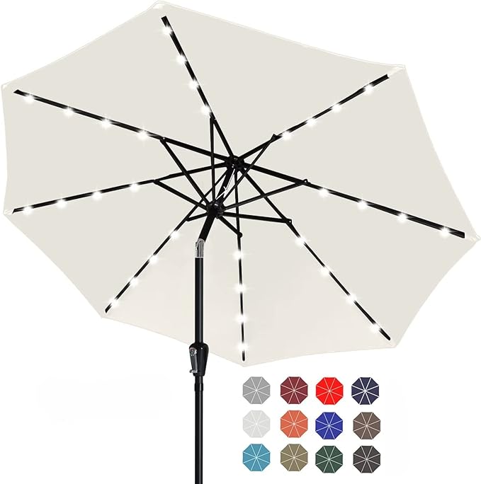 ABCCANOPY Durable Solar Led Patio Umbrellas with 32LED Lights 9FT (Light Beige)