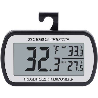 AEVETE Refrigerator Thermometer Digital Fridge Freezer Thermometer with Magnetic Back Large LCD, No Frills Easy to Read (Black-2 Pack)