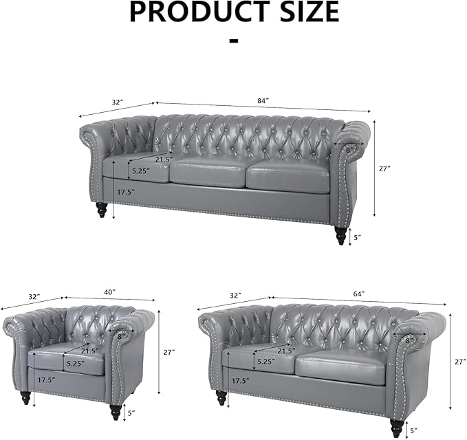 Mid-Century 3 Seater Sofa, Faux Leather Couch