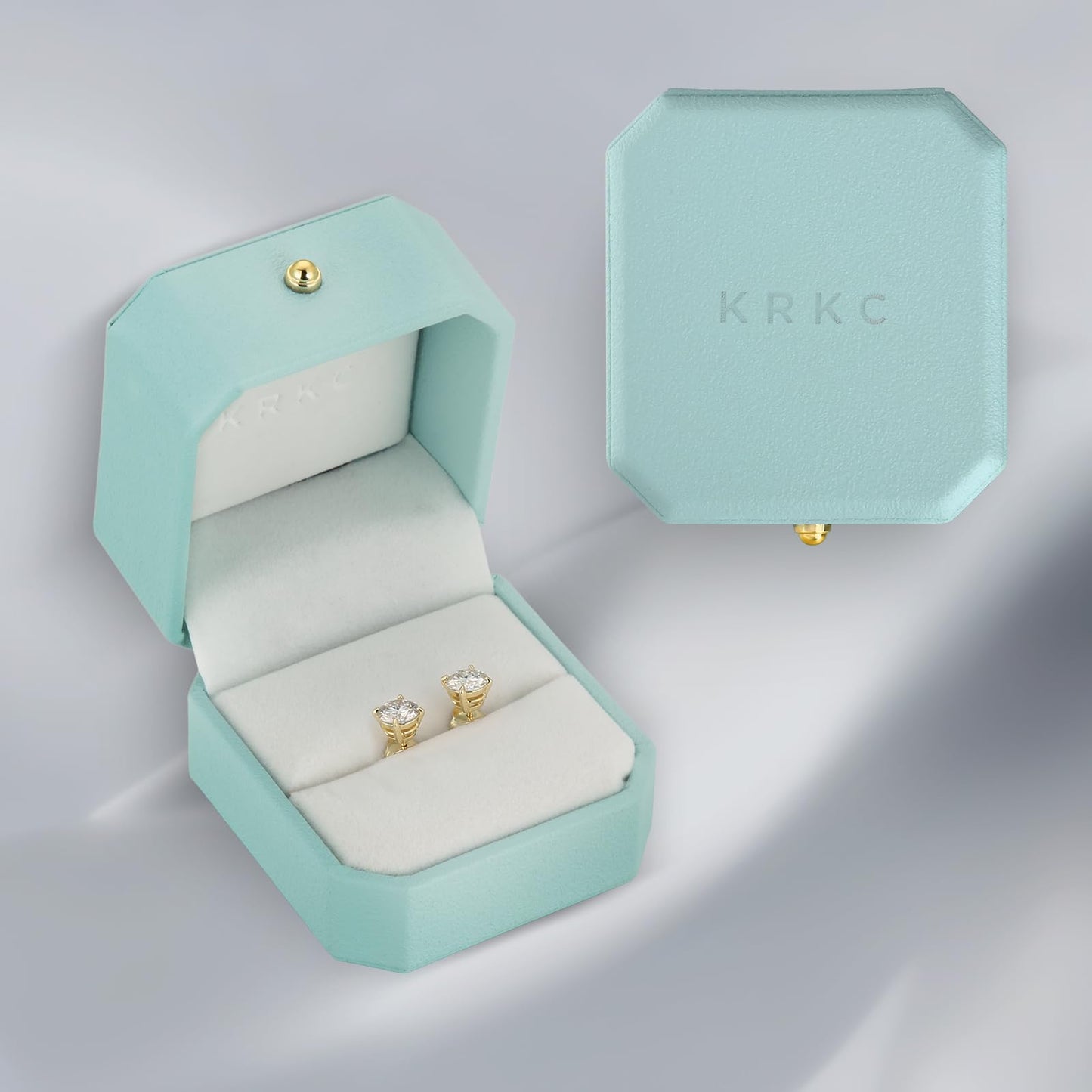 KRKC 0.6-3ct Moissanite Stud Earrings, D Color VVS1 Clarity, Lab Created Diamond Stud Earring for Women, 14K White Gold S925 Sterling Silver Earrings Friction Back for Women Men, Hypoallergenic
