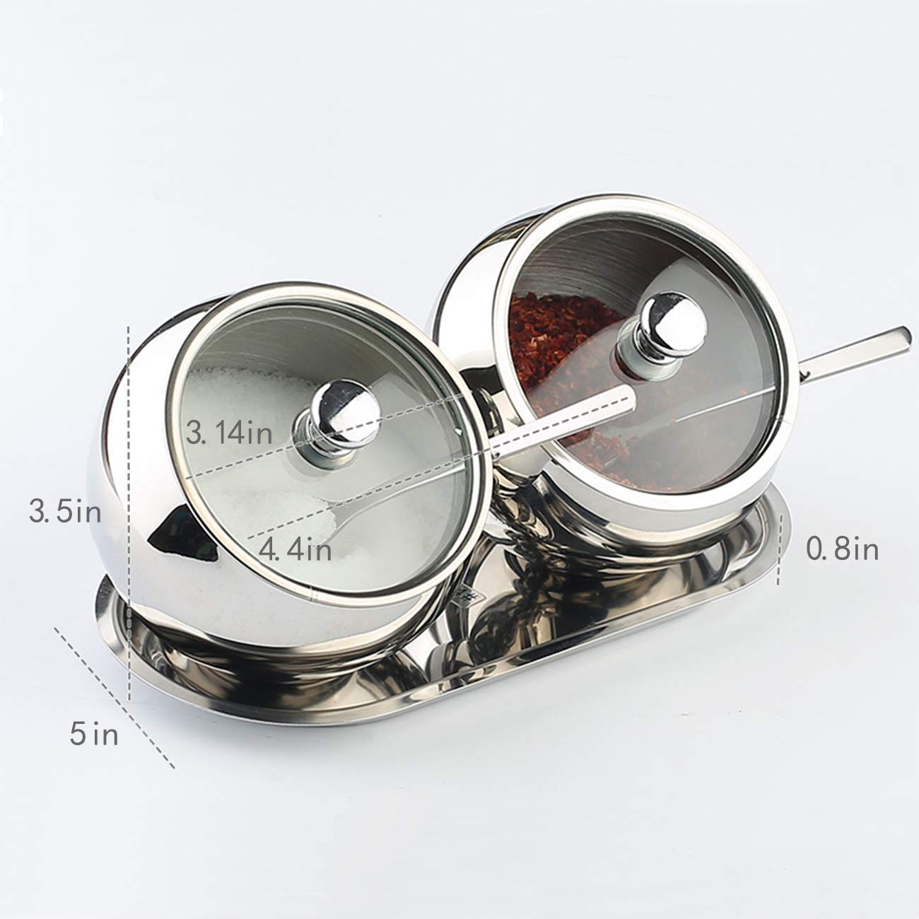 KEMIYIXIAN 2 Polished Shiny Stainless Steel Sugar Bowls for Serving Sugar Pepper Salt Spice- 300ml/ 10oz