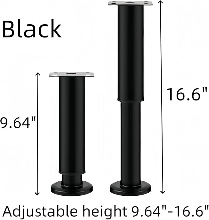 4PCS Adjustable 9.64-16.6 Inch Metal Furniture Legs Black Furniture Replacement