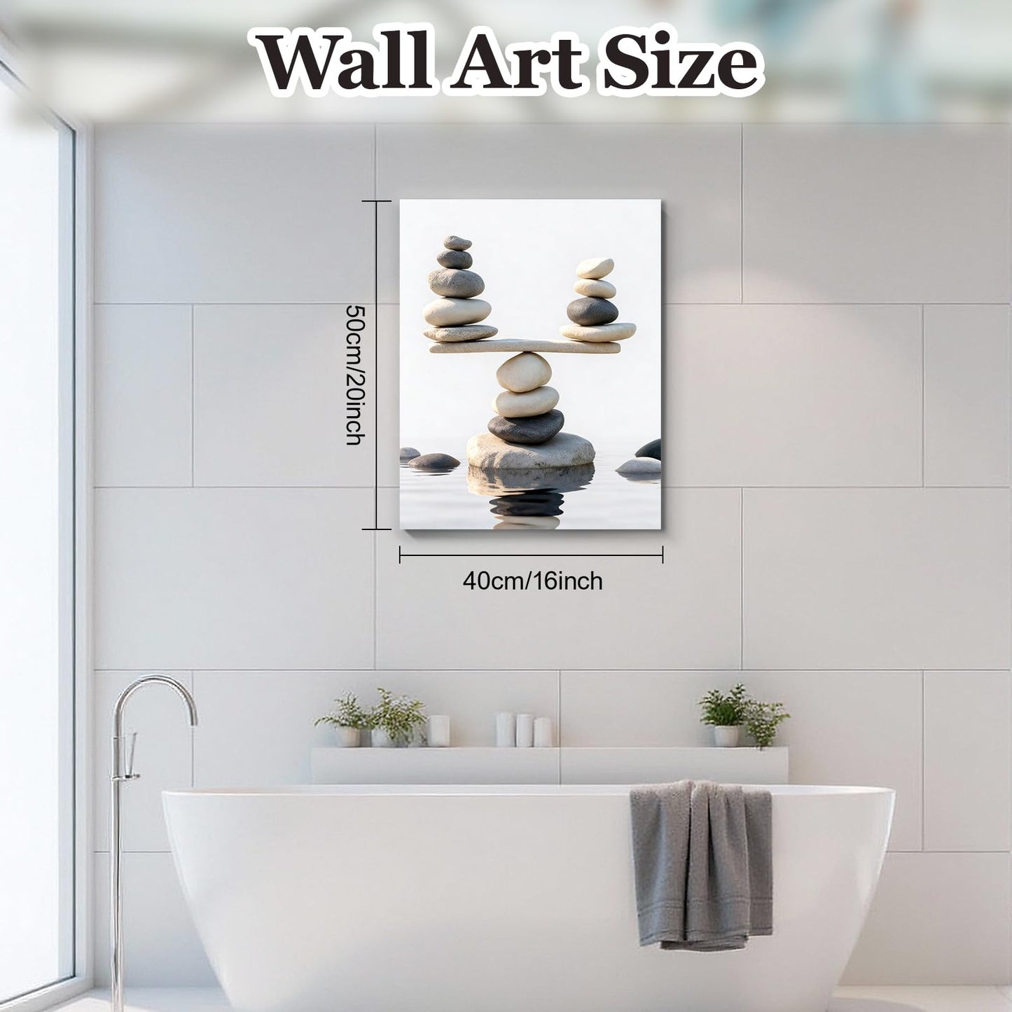 Zen Stones Wall Art Canvas Prints Framed Minimalist Nature Wall Art, Peaceful Zen Wall Art for Bathroom Wall Art, Bedroom Wall Decor, Modern Meditation Wall Decor, 12x16 Inches