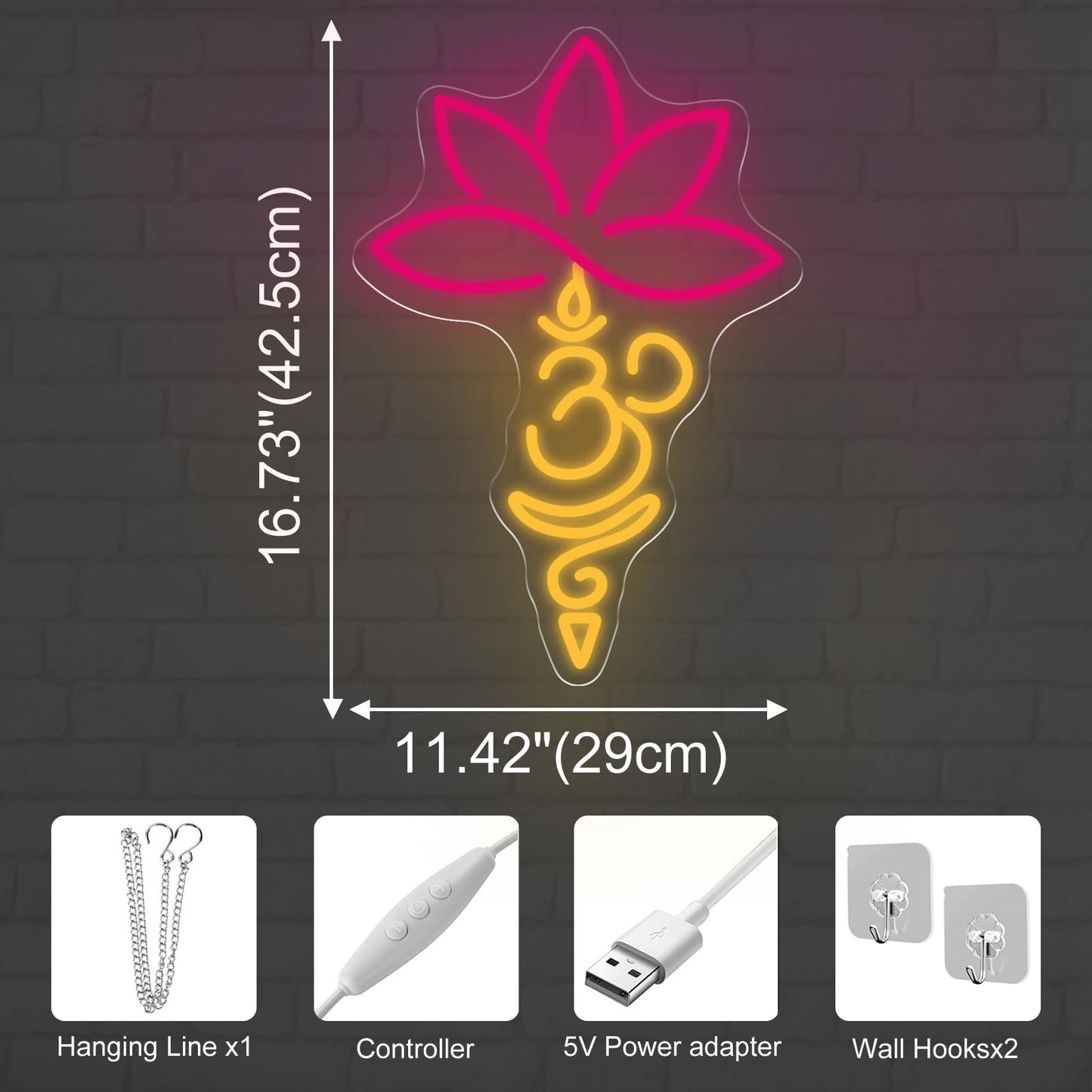 Lotus and OM Neon Sign, Dimmable USB LED Light for Yoga Studio, Meditation Room & Spiritual Wall Decor