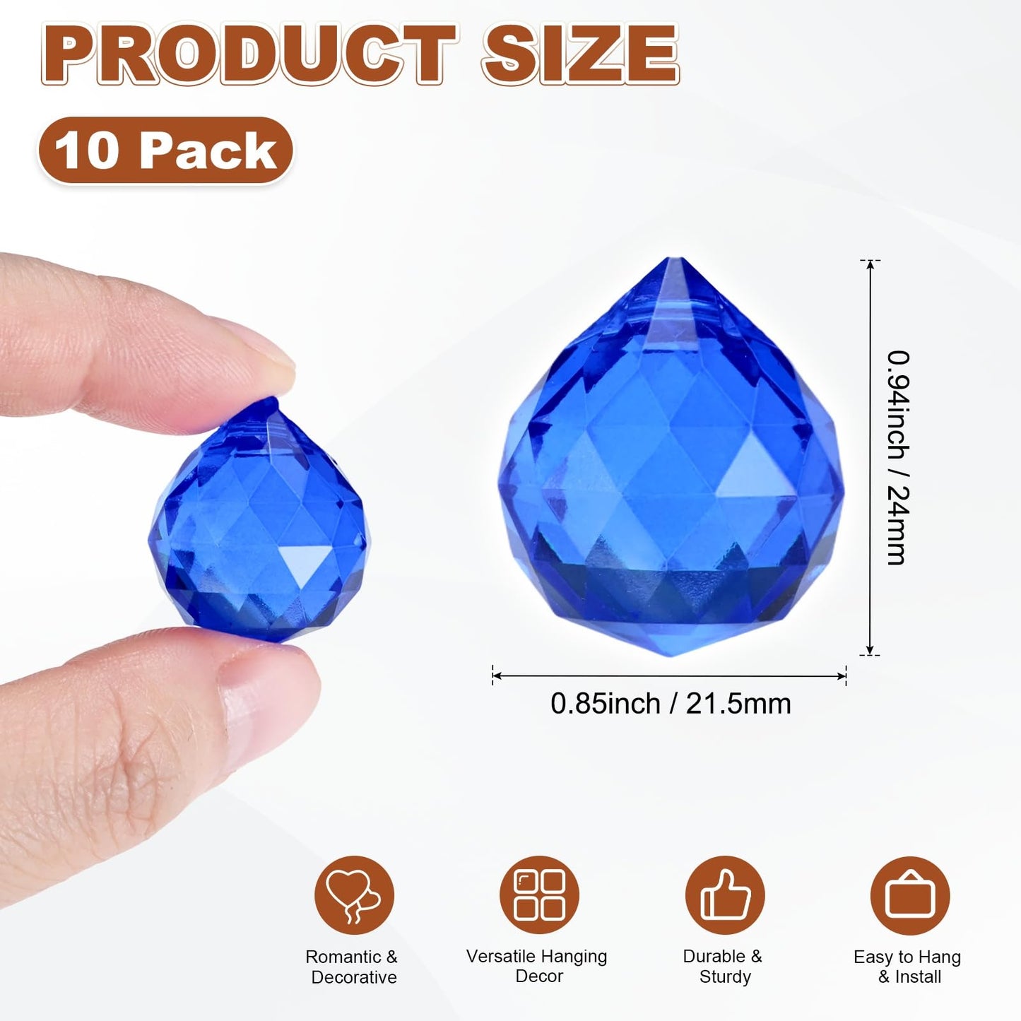 M METERXITY 10-Pack Crystal Ball Prisms, 24mm/0.94 Inch Chandelier Pendant Maker Hanging Crystals Chandelier Prisms for Home/Windows/Garden/DIY Decoration[Dark Blue]