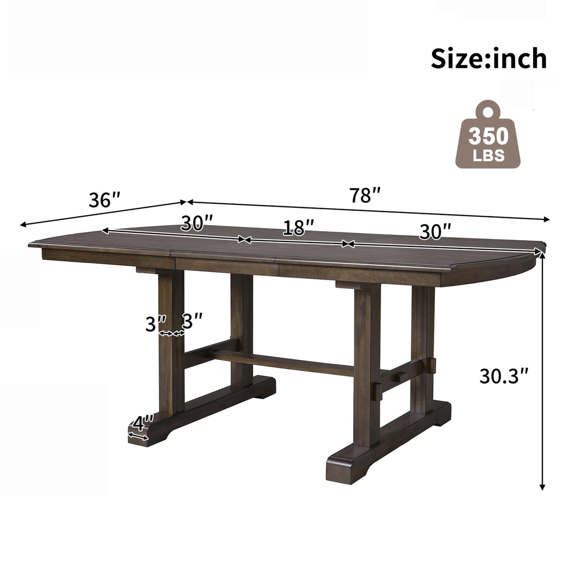 Ball & Cast 60"-78" Extendable Farmhouse Dining-Table for 6-8, Expandable Wooden Kitchen Table with 18" Removable Leaf, Large Retro H-Leg Dining Room Table for 4-8,Space Saving & Sturdy, Brown