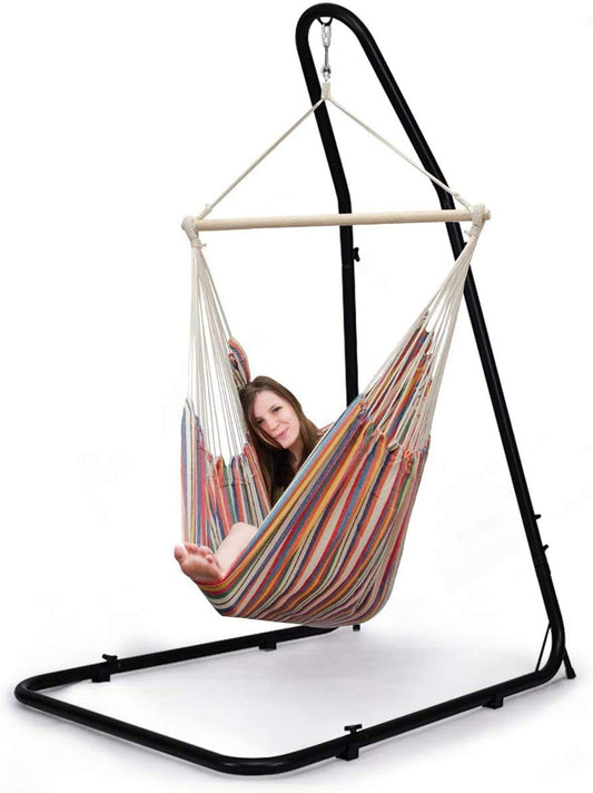 FANTASK Adjustable Hammock Stand, Outdoor Height Adjustable Solid Steel Heavy Duty Stand, Outdoor & Indoor Arc Hanging Hammock Stand for Hammock Air Porch Swing Chair, 75" to 94.5"