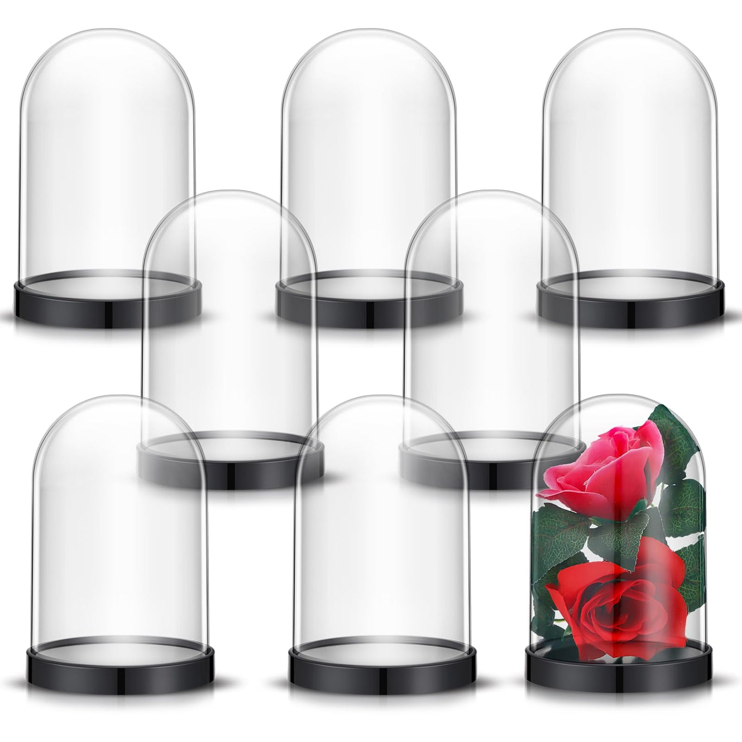 Zhengmy Plastic Dome Display Case Cloche Bell Jar with Base Clear for Collectibles Rose Office Home Tabletop Centerpiece Decoration(2 Pieces)